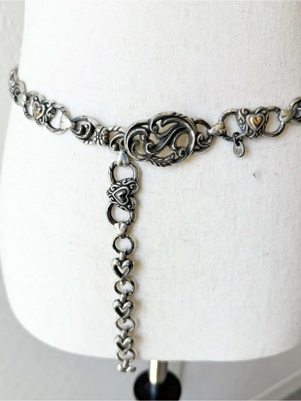 Vintage Brighton Silvertone Heart Belt Metal Chain